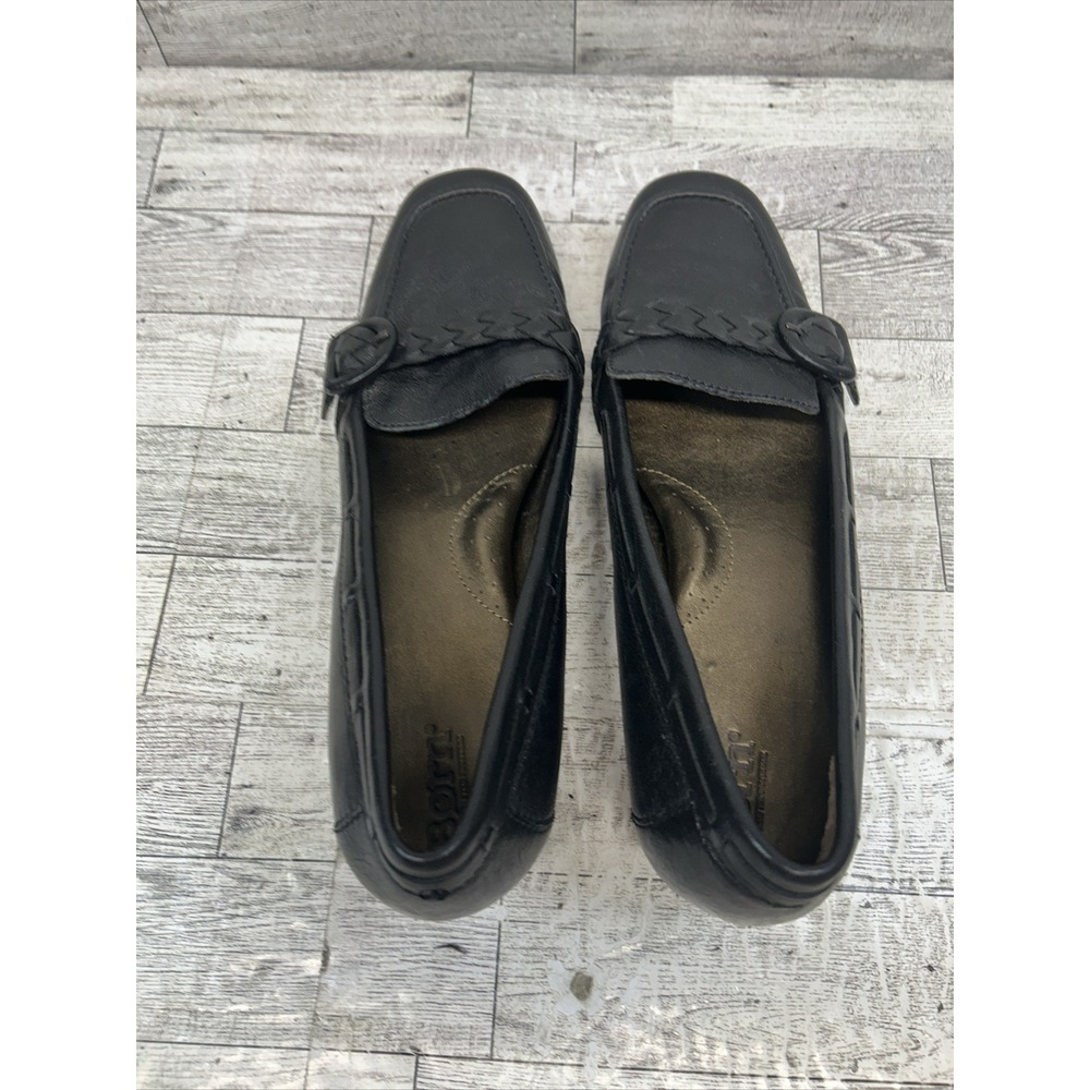 Born Blanche Buckle Strap Black Leather Kitten Heel Slip On Loafers Women Sz 10 - Picture 9 of 12